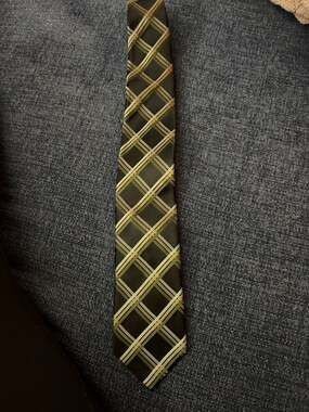 BCBG Attitude Men's 100% Silk Green and Gold Plaid Necktie